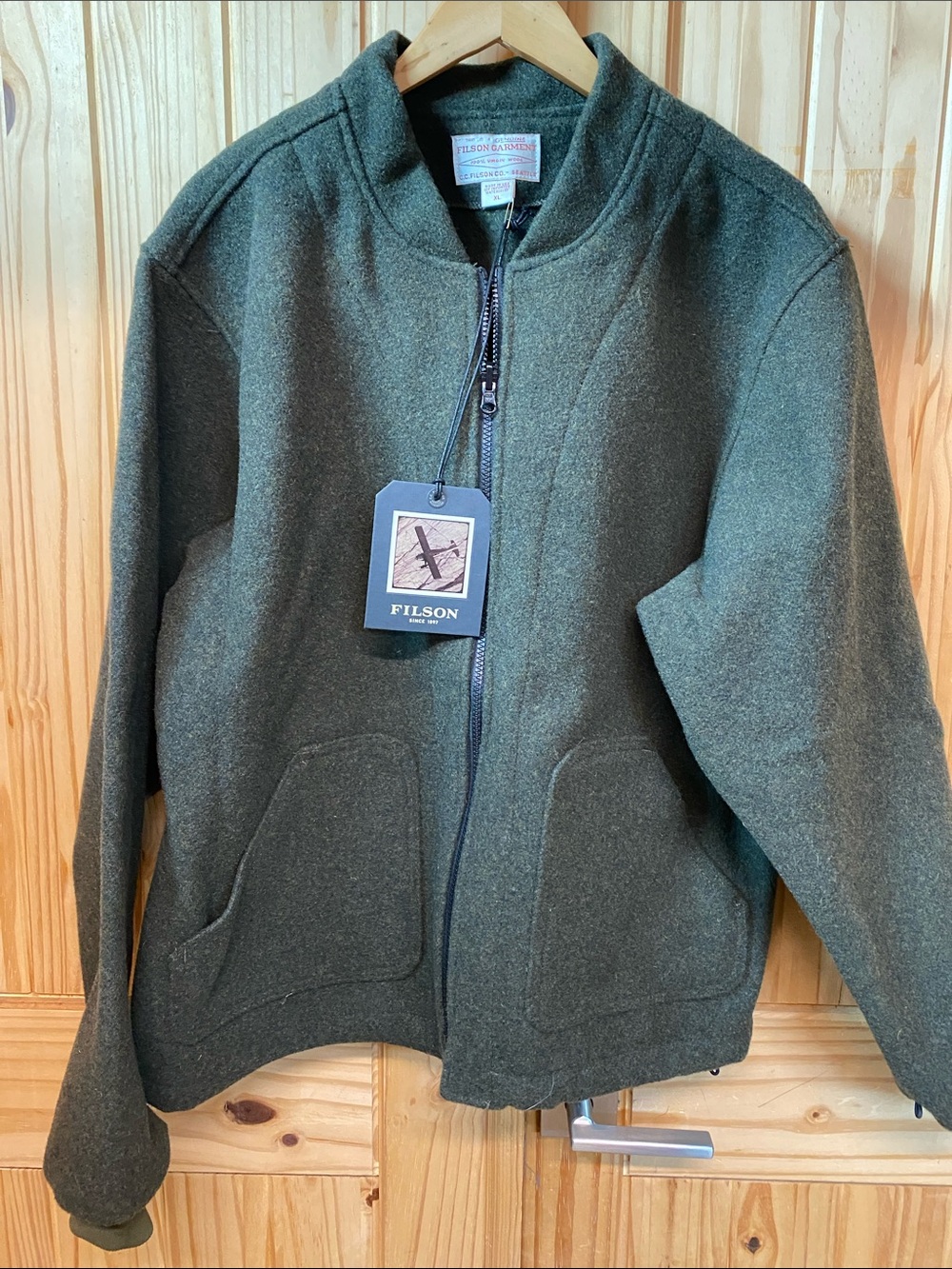 Filson Olive Green Wool Zip-Up Jacket